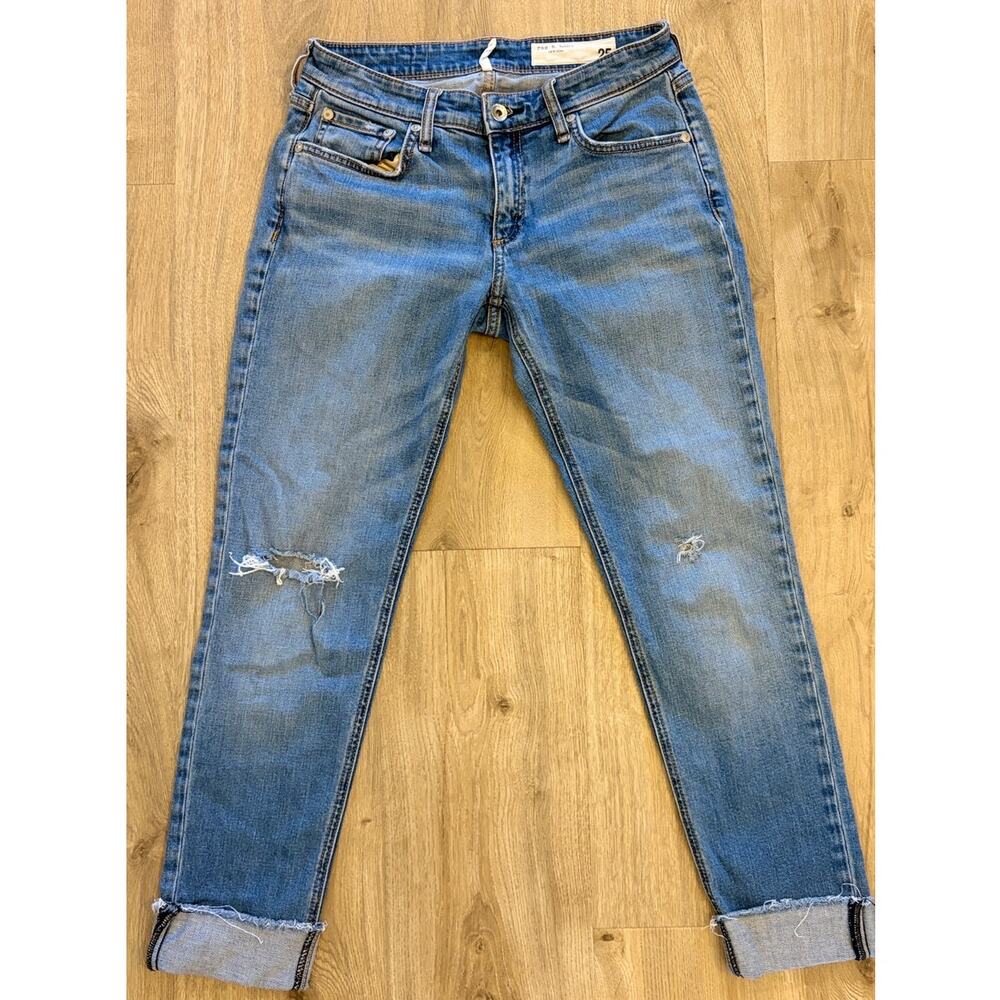 Rag & Bone Women’s Size 25 Distressed Cropped Cuffed Slim Boyfriend Jeans Blue